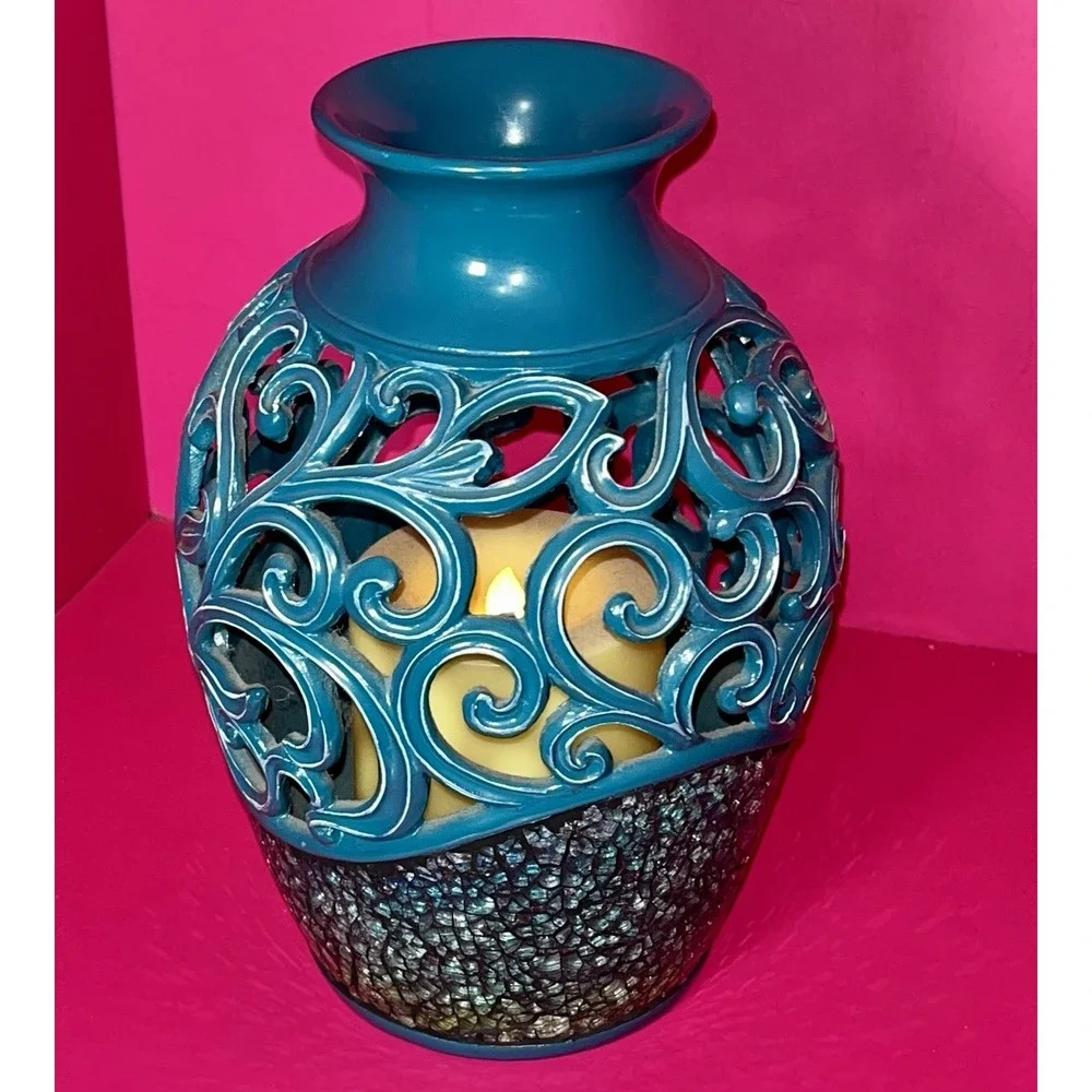 Teal Blue Flameless Flickering Candle Lamp 8.5